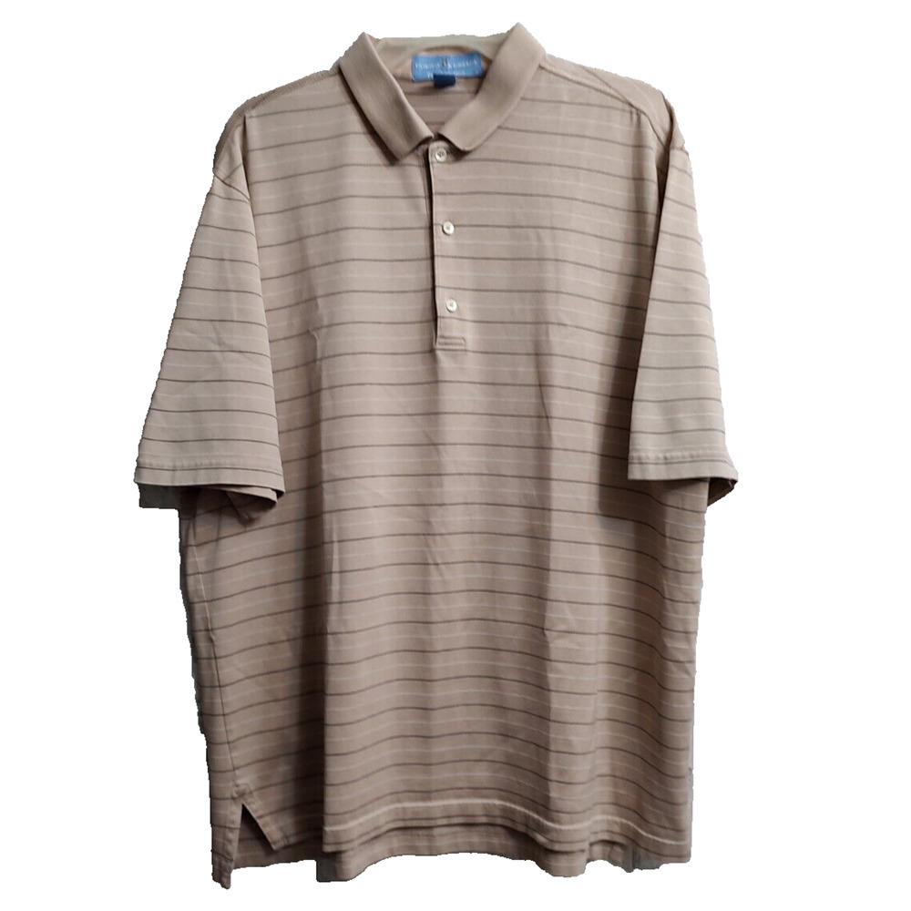 Fairway & Greene Pureformance Men Size Large Golf Polo Beige Stripped Shirt